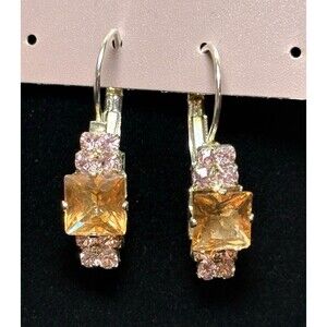 Pair Of Silver Plated Citrine & Pink Stones Leverback Earrings
